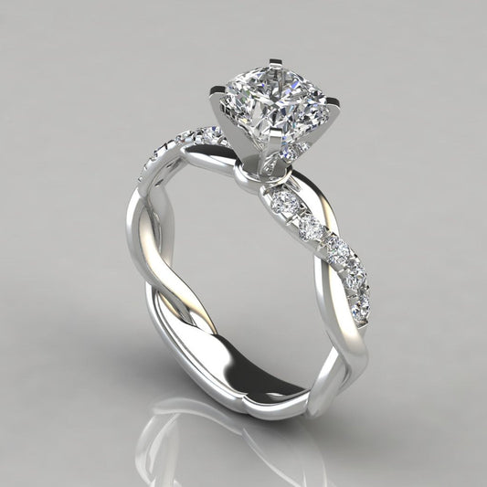 Twist Band Solitaire Ring With Pave Accents