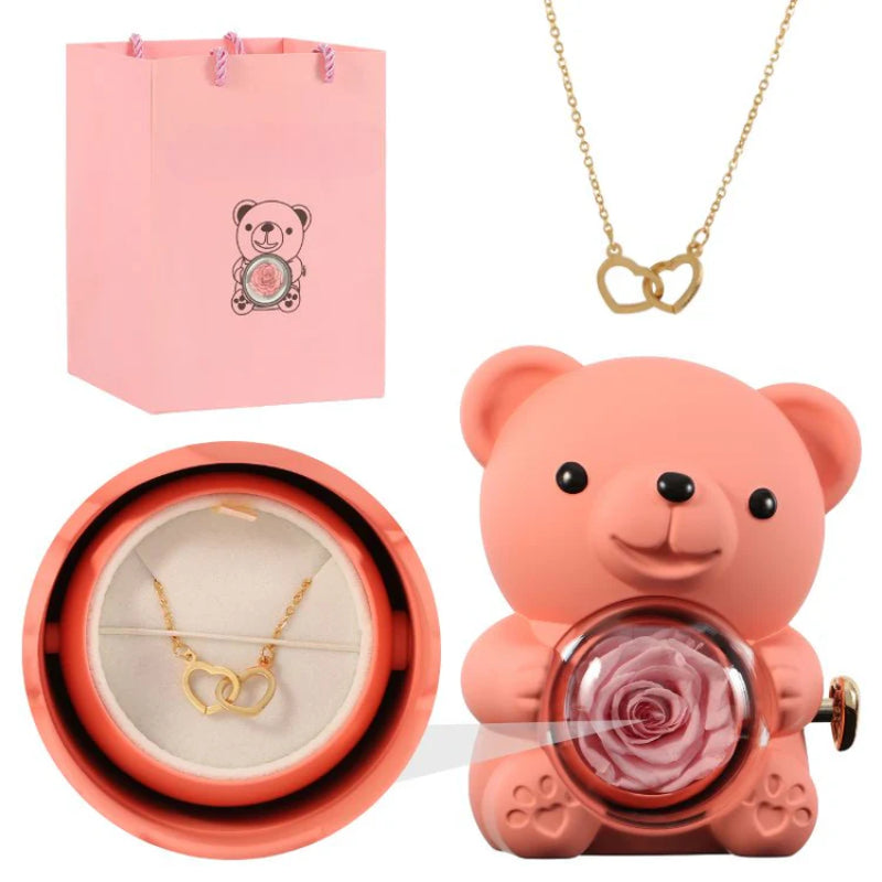 Personalized Rose Bear With Engraved Necklace Charm