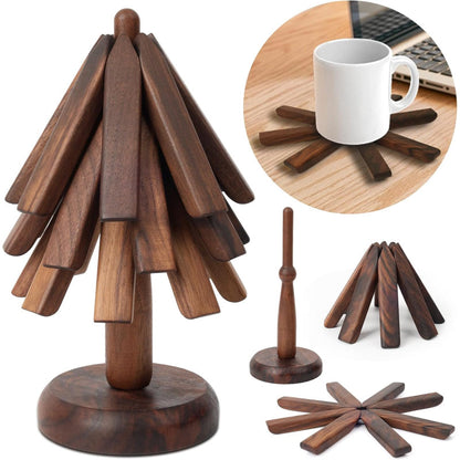 Expandable Wooden Table Tree Coaster Set