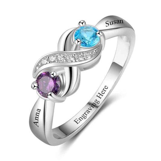 Infinity Lover 925 Sterling Silver Ring - 2 Custom Name & Birthstone