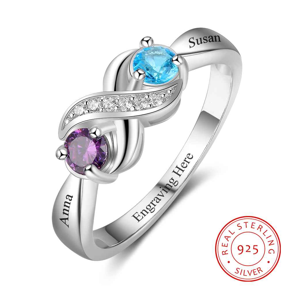 Infinity Lover 925 Sterling Silver Ring - 2 Custom Name & Birthstone