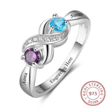 Infinity Lover 925 Sterling Silver Ring - 2 Custom Name & Birthstone