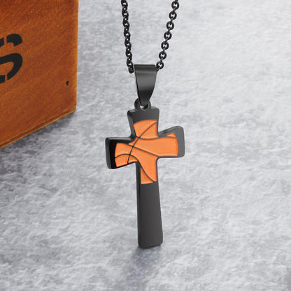 Basketball Pattern Cross Shape Personalized Pendant Necklace - Ashley Jewels