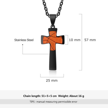 Basketball Pattern Cross Shape Personalized Pendant Necklace - Ashley Jewels