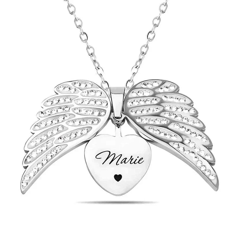 Personalized Angel Wings Necklace With Cordate Pendant