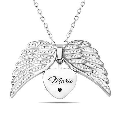 Personalized Angel Wings Necklace With Cordate Pendant