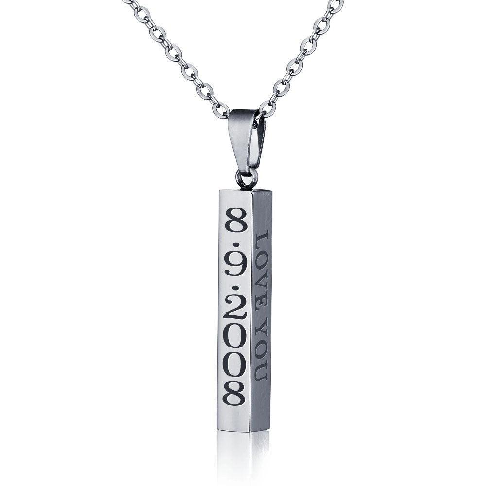 Personalized Name Date Necklace Engravable Vertical Bar Pendant - Ashley Jewels