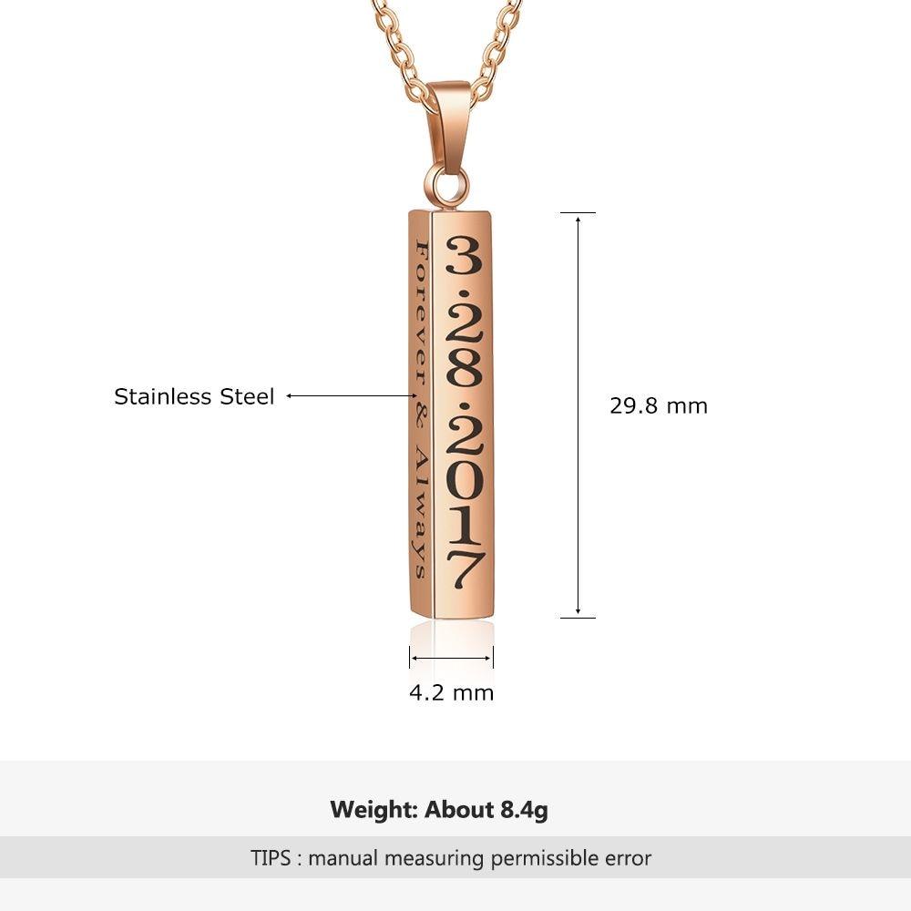 Personalized Name Date Necklace Engravable Vertical Bar Pendant - Ashley Jewels