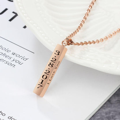 Personalized Name Date Necklace Engravable Vertical Bar Pendant - Ashley Jewels