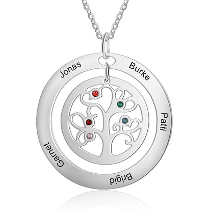 Personalized Tree of Life Necklace - Stainless Steel - Five Custom Names - Five Custom Birthstones - Customized Gifts - Ashley Jewels