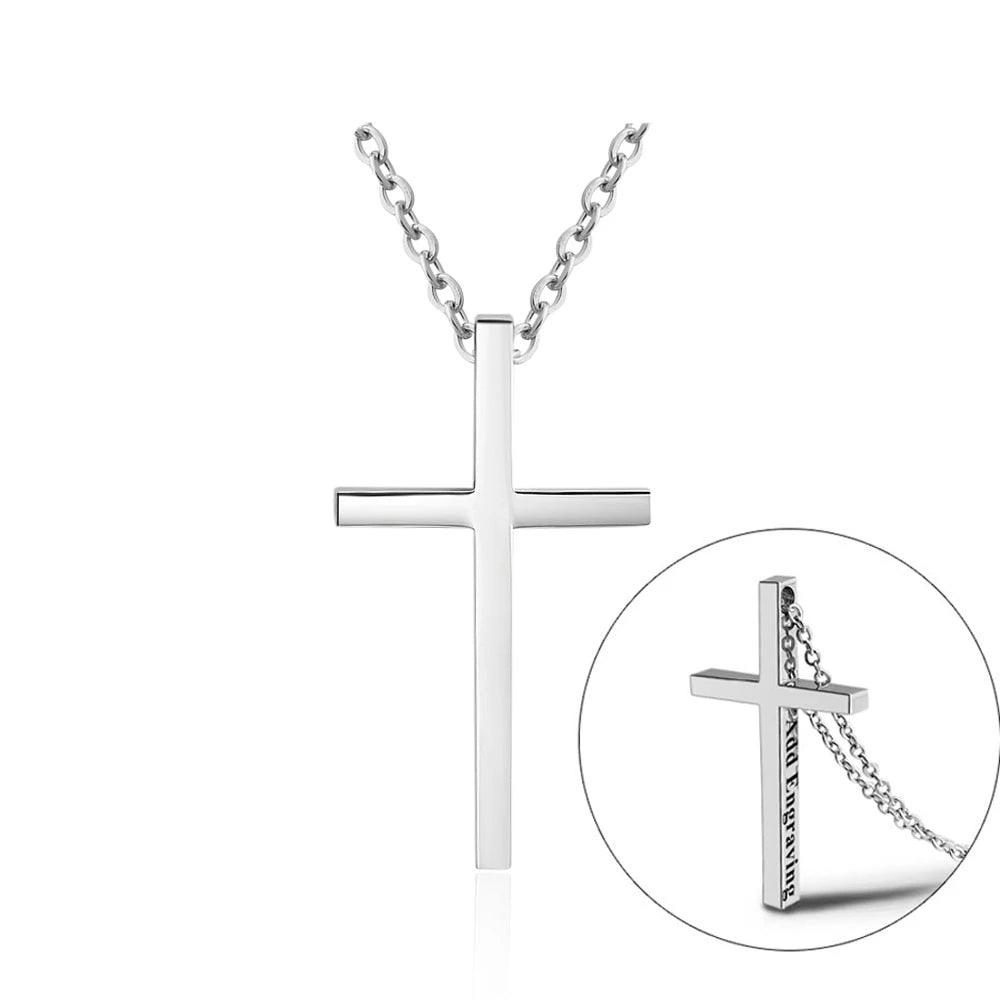 Personalized Unisex Stainless Steel Necklace with Engrave Name Cross Pendant - Ashley Jewels