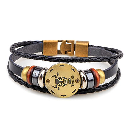 Zodiac Signs Black Gallstone Leather Bracelet - Florence Scovel - 13