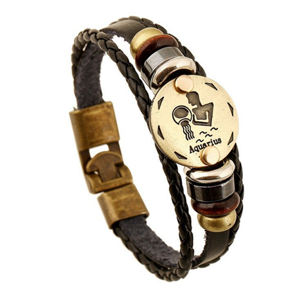 Zodiac Signs Black Gallstone Leather Bracelet - Florence Scovel - 8