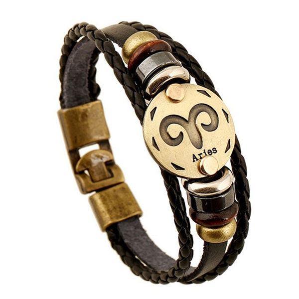 Zodiac Signs Black Gallstone Leather Bracelet - Florence Scovel - 9