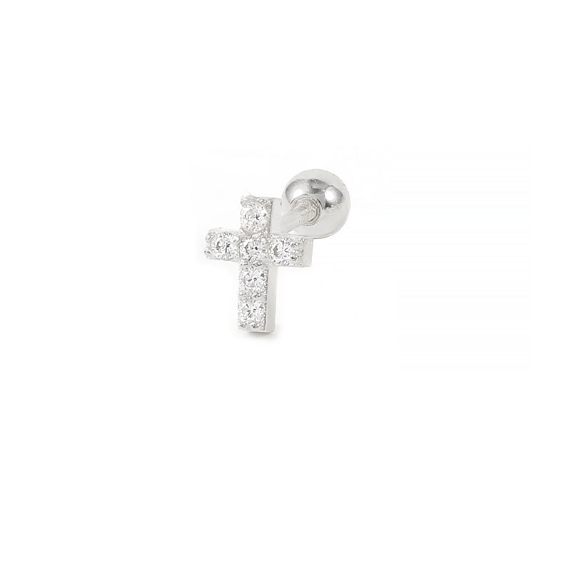 Silver Cross Crystal Stud Earrings For Women