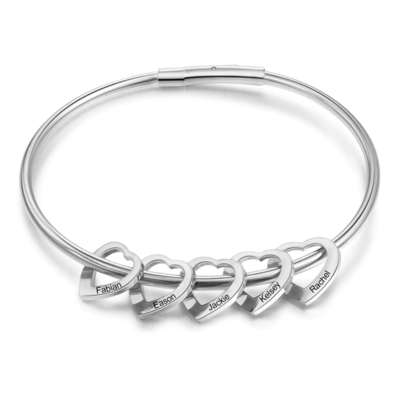 5 Names Heart Bracelets for Women Customized Stainless Steel Bracelets & Bangles Gifts for Family