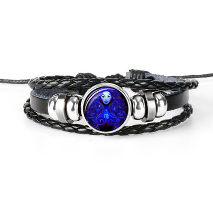 Constellation Zodiac Sign Braided Leather Bracelet