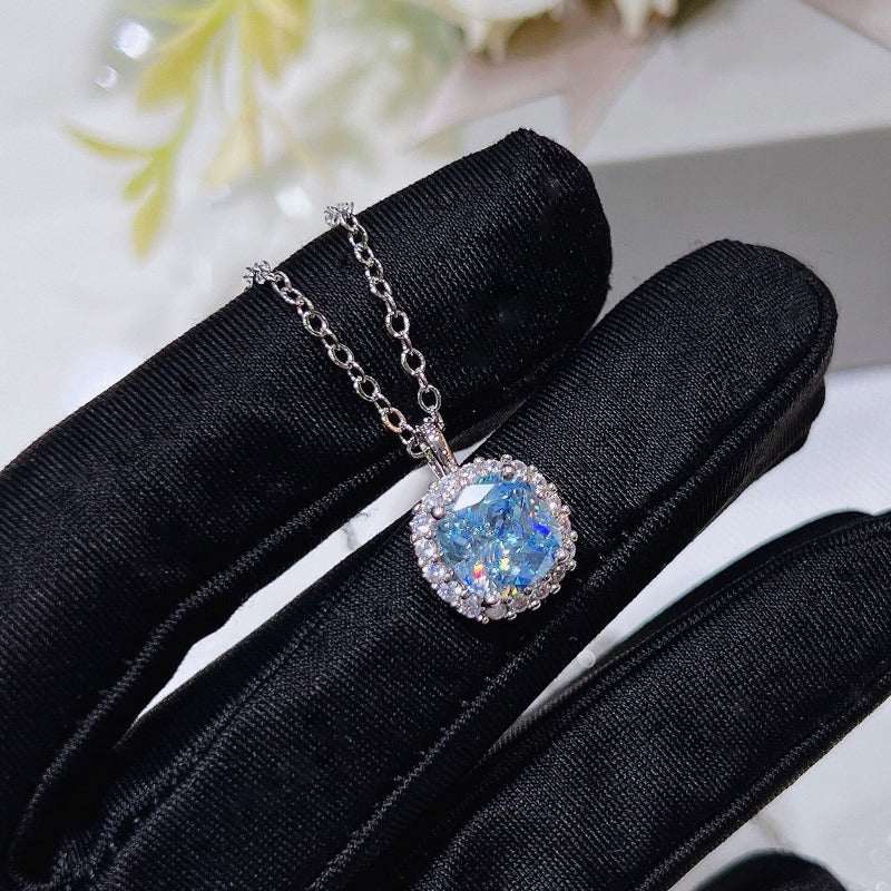 Aquamarine Jelly Bean Square Pendant