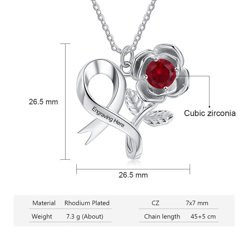 Personalized 12 Colors Birthstone Rose Flower Leaves Necklace Customized Engraving Pendant Necklace Valentines Day Gift