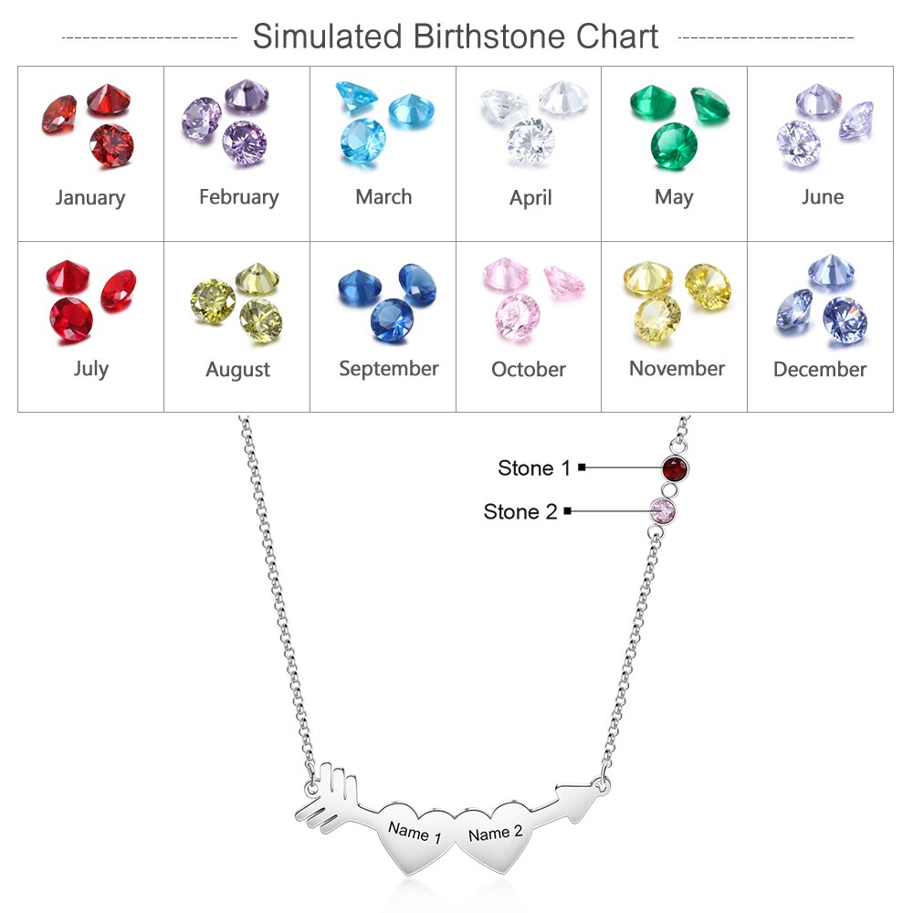 Custom Cupid's Arrow Necklace with Birthstones