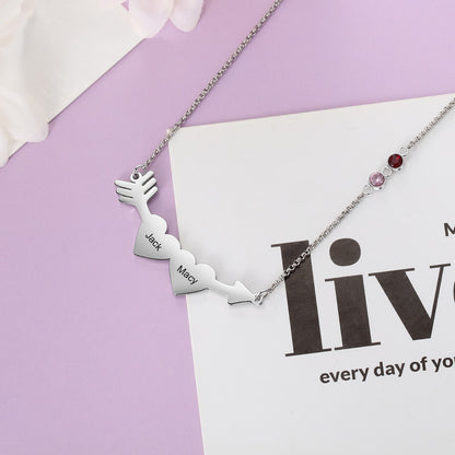 Custom Cupid's Arrow Necklace with Birthstones