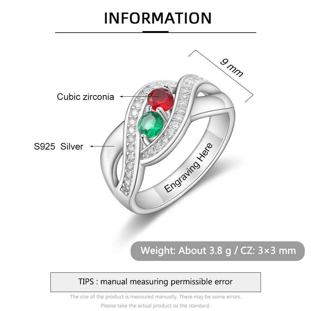 925 Sterling Silver Customized Birthstone Rings for Women Personalized Couples Promise Engagement Ring Gifts for Wife