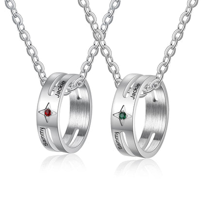 Personalized His and Hers Name Ring Necklace