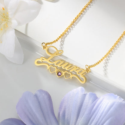 Sterling Silver Custom Name Necklace with Birthstones