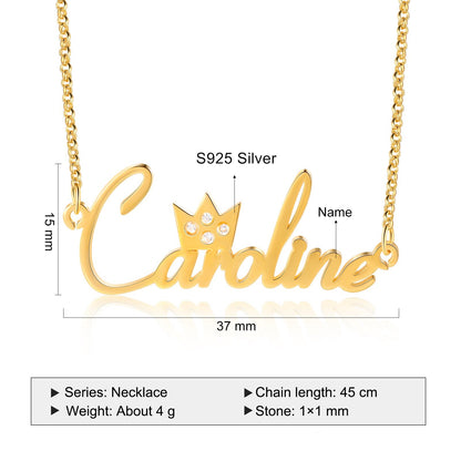 925 Sterling Silver Crown Nameplate Necklace