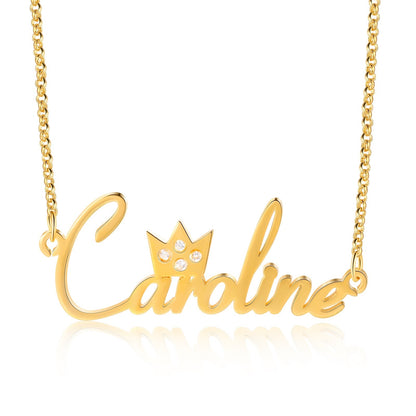 925 Sterling Silver Crown Nameplate Necklace