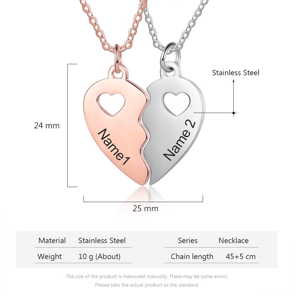 Custom Name Engraved BFF Heart Necklace