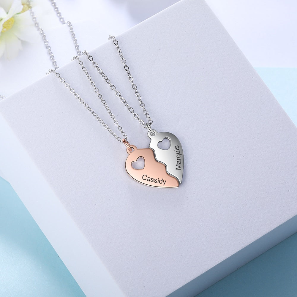 Custom Name Engraved BFF Heart Necklace