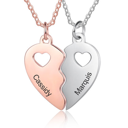 Custom Name Engraved BFF Heart Necklace