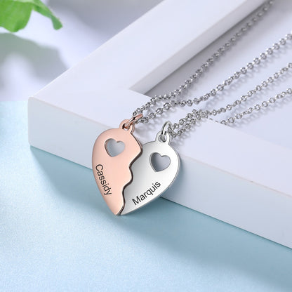 Custom Name Engraved BFF Heart Necklace