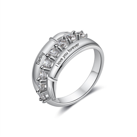 Personalized Engraved Multiple Zirconia Paved Ring