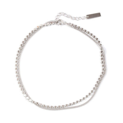 Sterling Silver Shiny Thin Double Chain Anklet