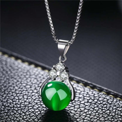 Silver Natural Green Jade Fine Jewelry Women Necklace